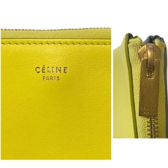 New Celine Yellow/Grey Leather Duo Small‎ Pouch Clutch Bag - Picture 8 of 12